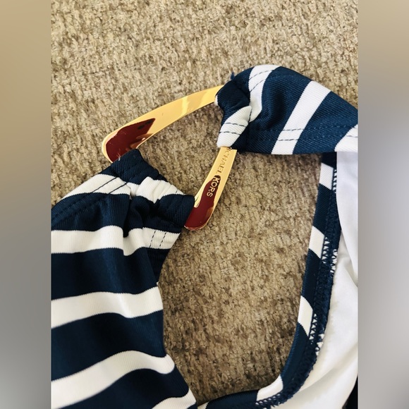 Michael Kors White and Navy Blue One Piece Swimsuit with Gold Brand Hardware - Picture 2 of 8